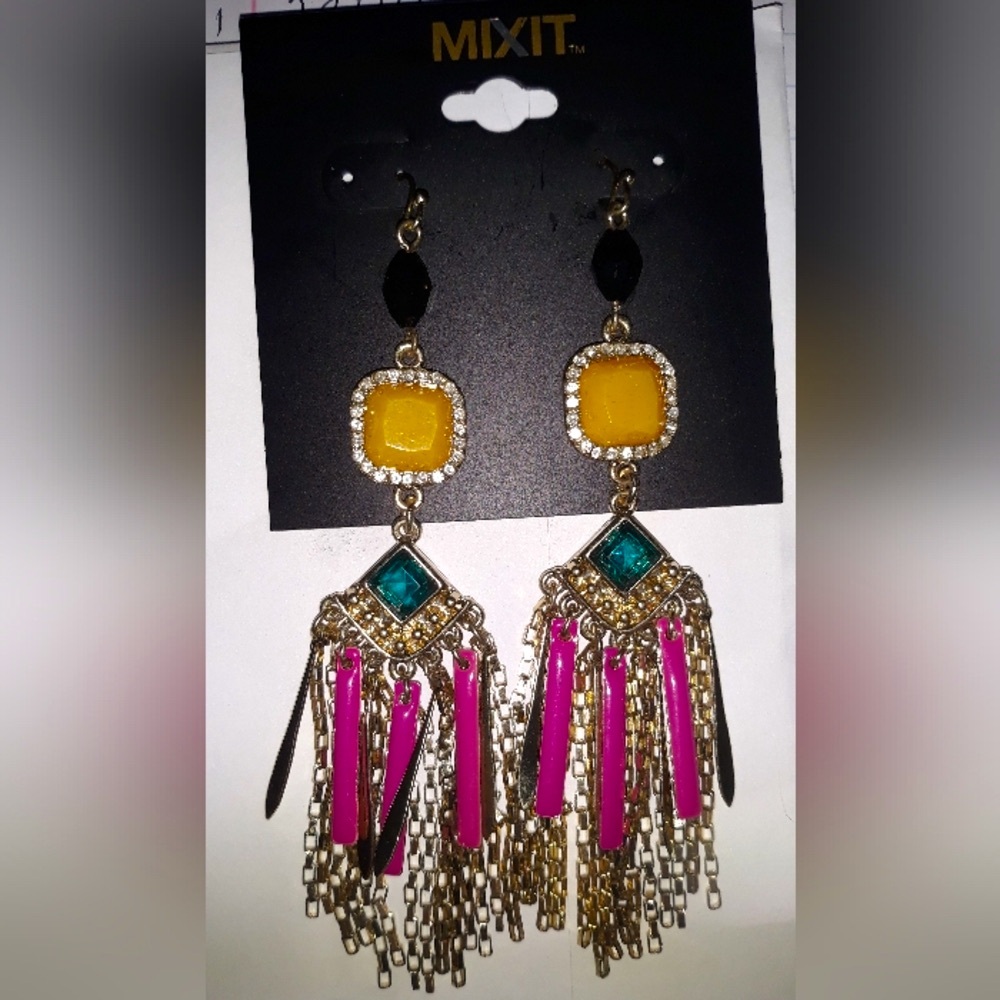 NEW Colorful Festival Chandelier Dangle Earrings Hypoallergenic Mardi Gras NWT - Picture 10 of 12